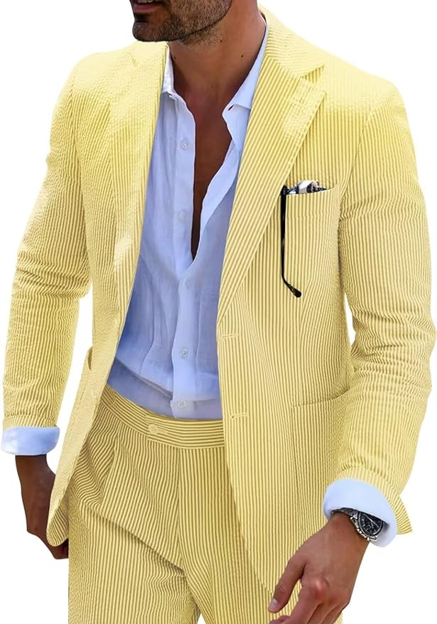 Seersucker gestreifter Blazer mit Hose, 2-teiliger Sommeranzug für Herren