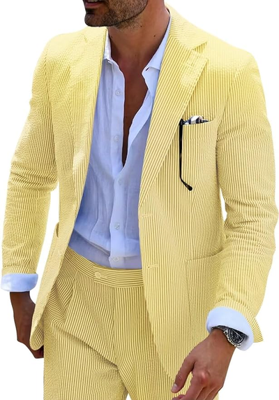 Seersucker gestreifter Blazer mit Hose, 2-teiliger Sommeranzug für Herren