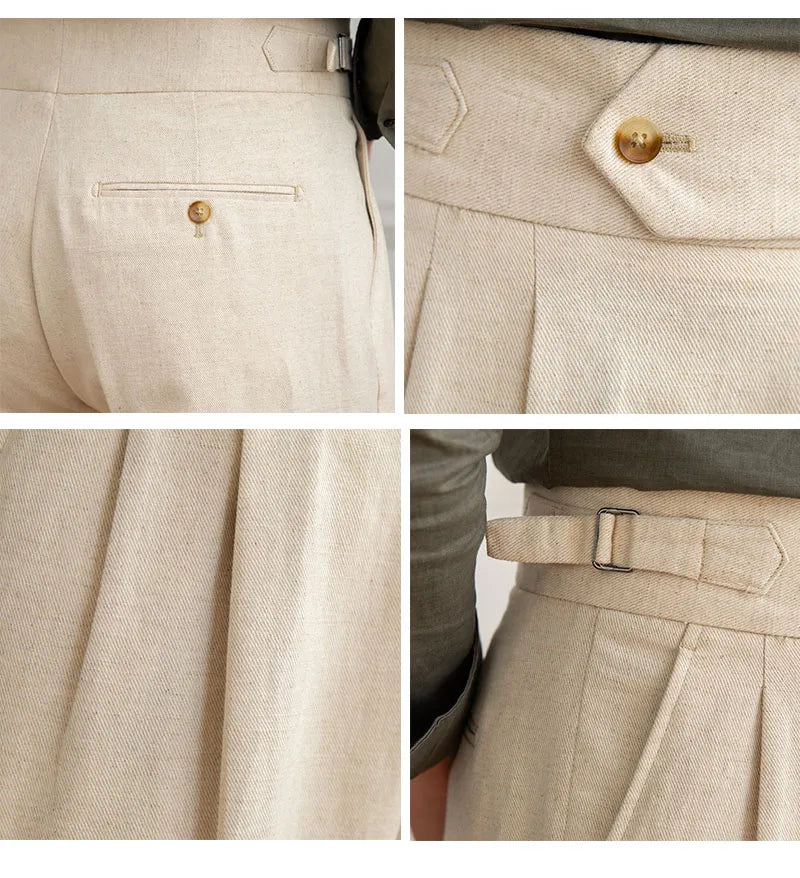 Old Money – Freizeithose aus Baumwolle und Leinen mit hoher Taille