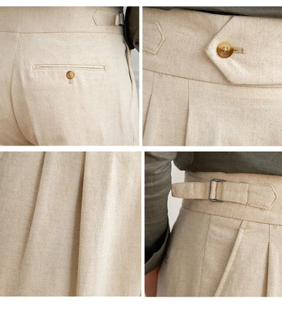 Old Money – Freizeithose aus Baumwolle und Leinen mit hoher Taille