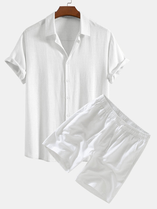 Hemd aus Leinen-Viskose-Mischgewebe mit Knopfleiste und Leinen-Shorts mit Kordelzug