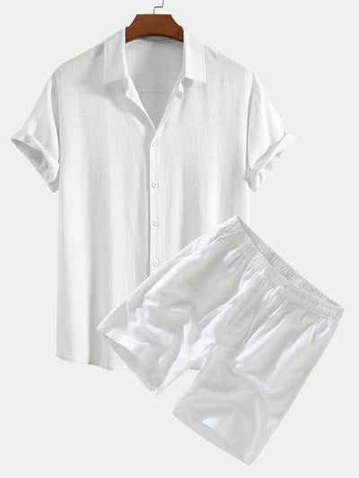 Hemd aus Leinen-Viskose-Mischgewebe mit Knopfleiste und Leinen-Shorts mit Kordelzug