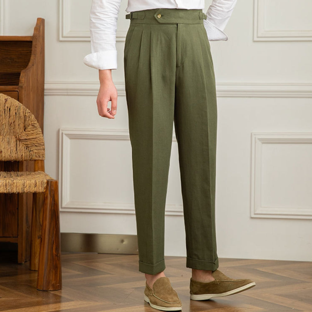 Old Money – Freizeithose aus Baumwolle und Leinen mit hoher Taille