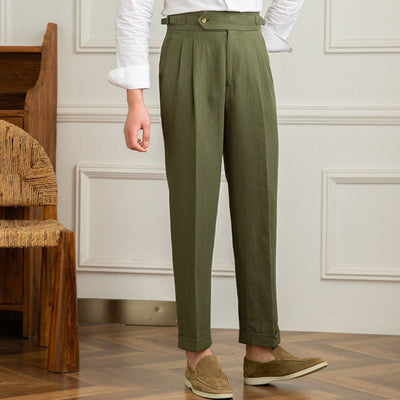 Old Money – Freizeithose aus Baumwolle und Leinen mit hoher Taille