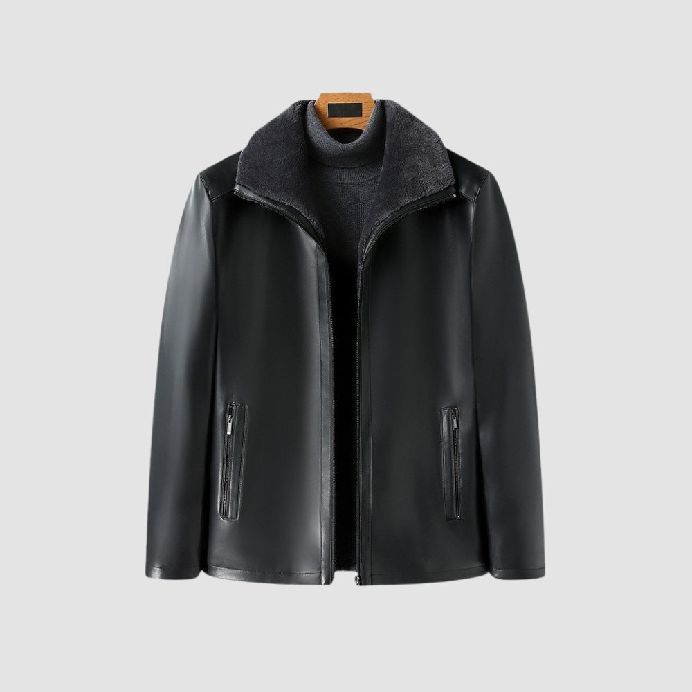 Old Money Lederjacke mit dickem Pelzkragen