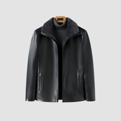 Old Money Lederjacke mit dickem Pelzkragen