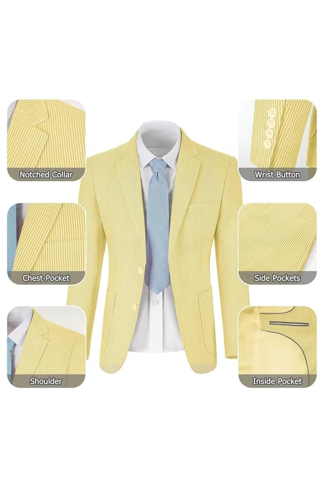 Seersucker gestreifter Blazer mit Hose, 2-teiliger Sommeranzug für Herren