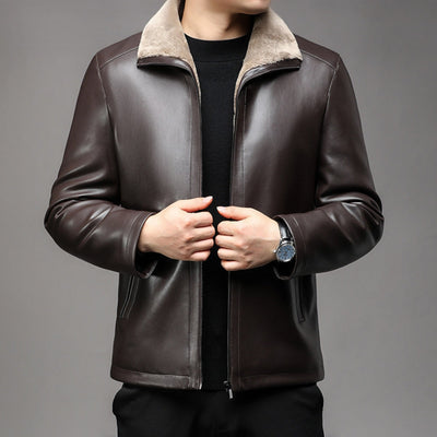 Old Money Lederjacke mit dickem Pelzkragen