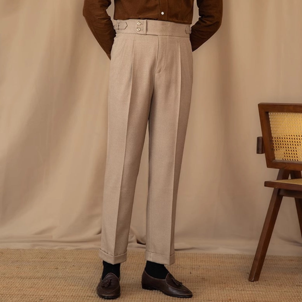 Old Money – Gerade Anzughose mit hoher Taille und verstellbarer Schnalle