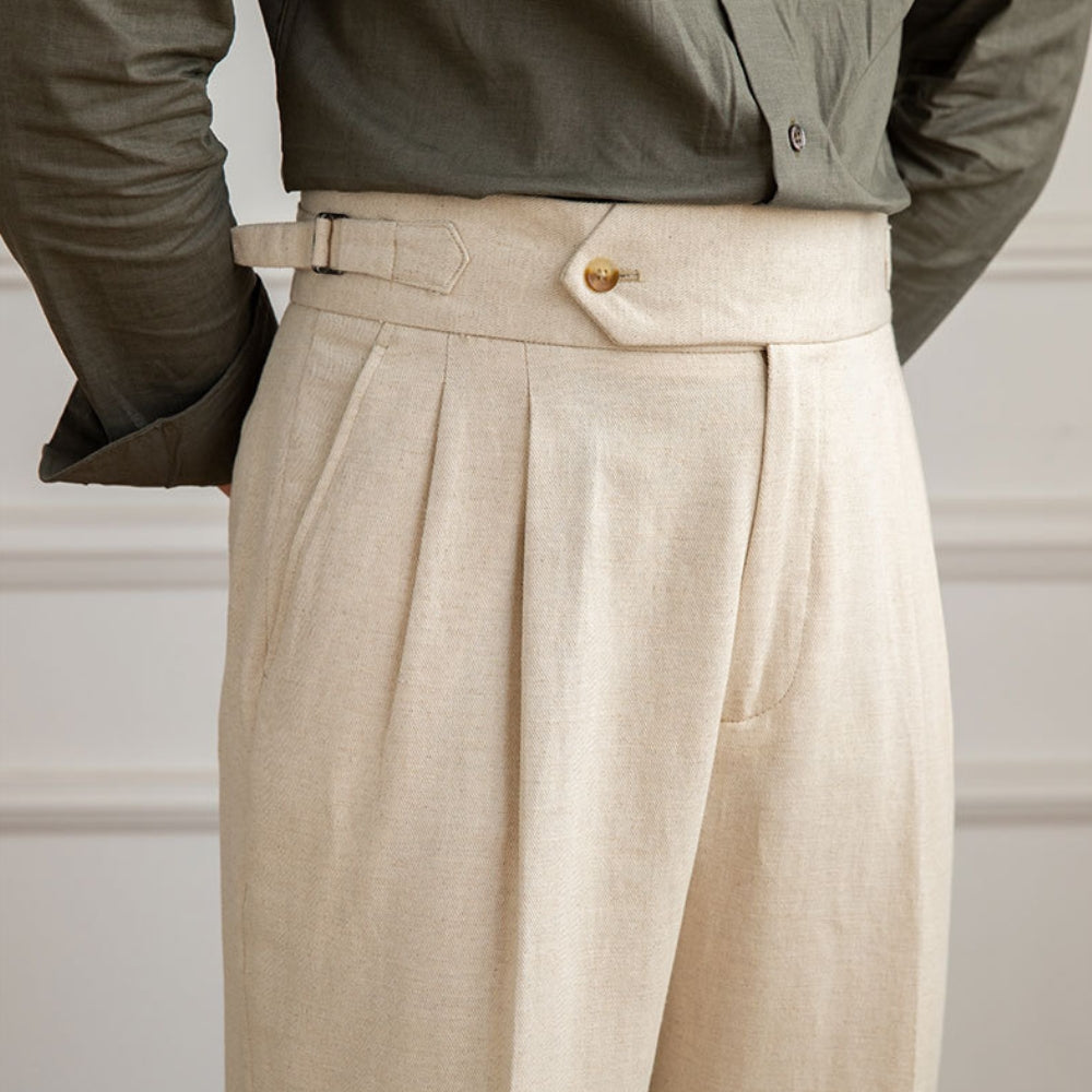 Old Money – Freizeithose aus Baumwolle und Leinen mit hoher Taille
