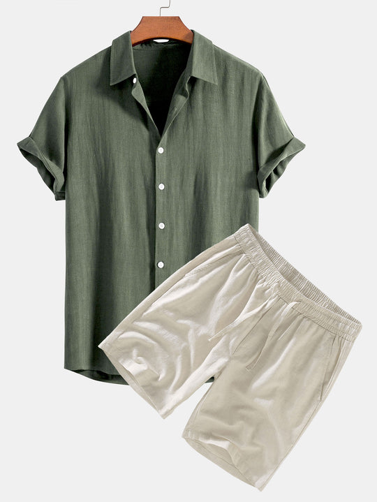 Hemd aus Leinen-Viskose-Mischgewebe mit Knopfleiste und Leinen-Shorts mit Kordelzug