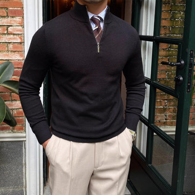 Old Money Strickpullover mit Stehkragen und halbem Reißverschluss