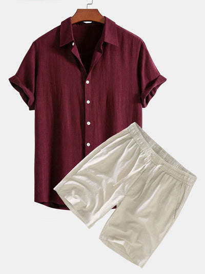 Hemd aus Leinen-Viskose-Mischgewebe mit Knopfleiste und Leinen-Shorts mit Kordelzug
