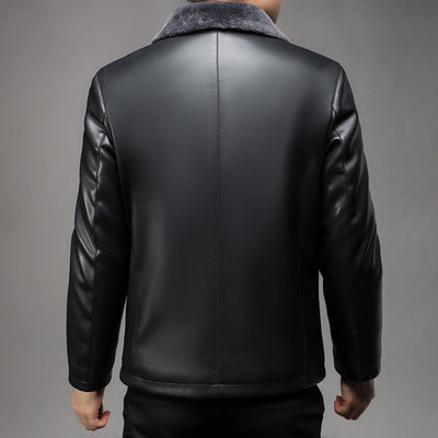 Old Money Lederjacke mit dickem Pelzkragen