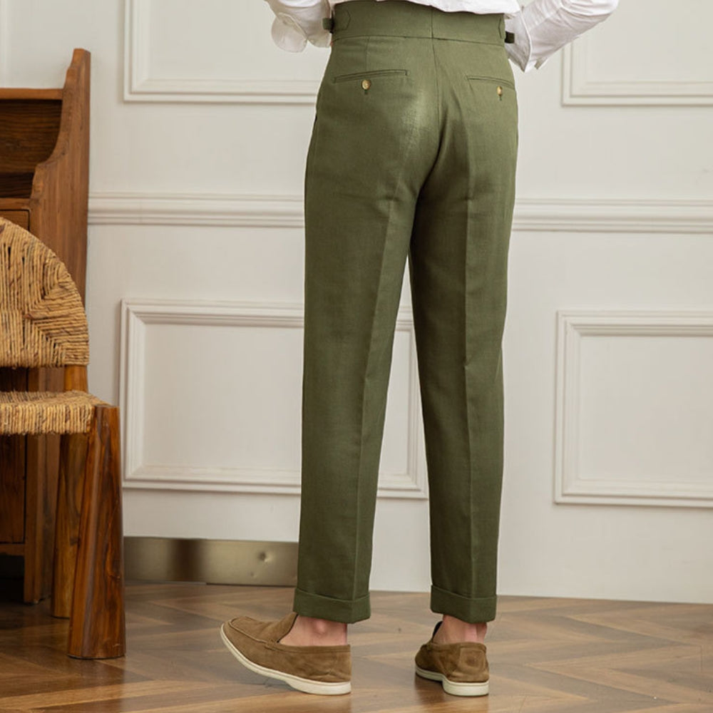 Old Money – Freizeithose aus Baumwolle und Leinen mit hoher Taille