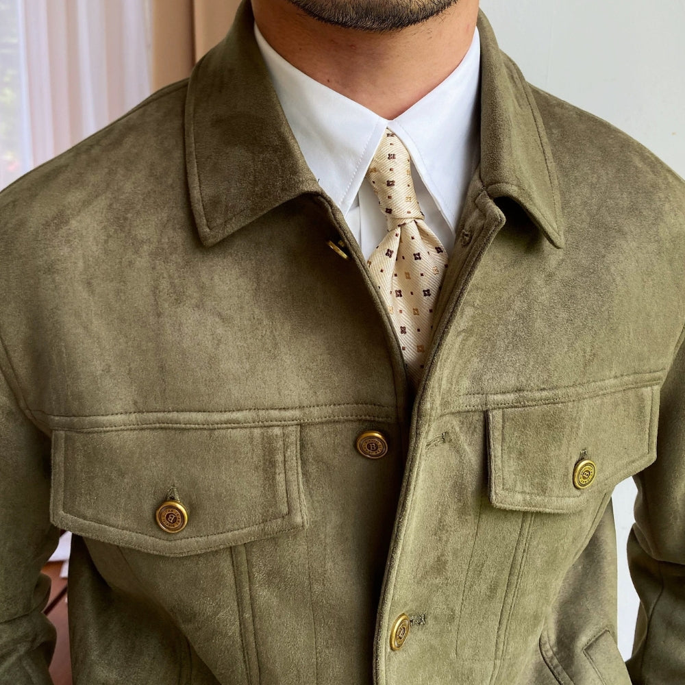Old Money Wildleder Freizeitjacke mit Revers