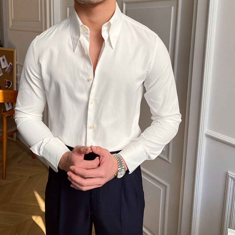 Old Money – Lässiges Slim-Fit-Hemd mit großer Spitze
