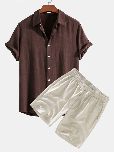 Hemd aus Leinen-Viskose-Mischgewebe mit Knopfleiste und Leinen-Shorts mit Kordelzug