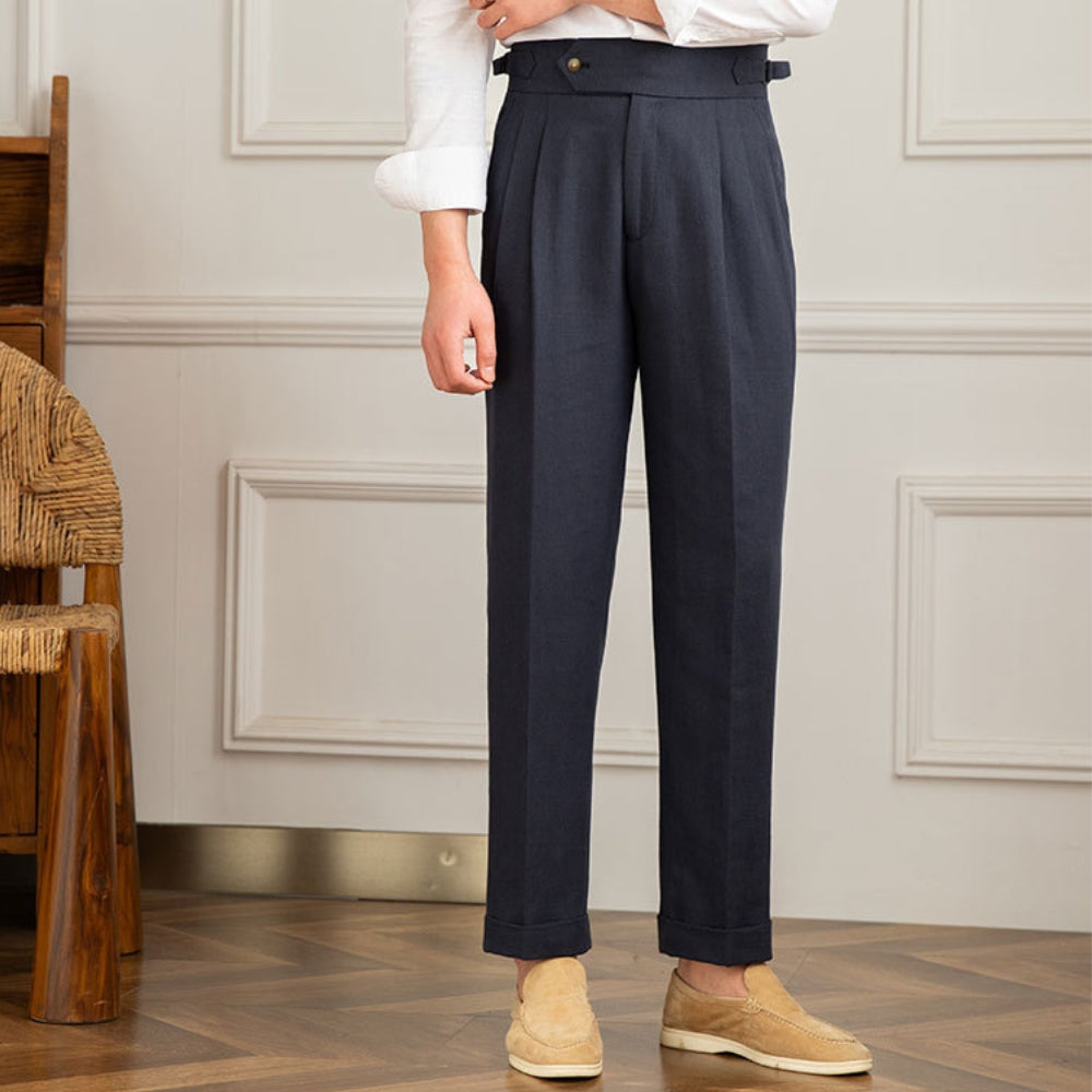 Old Money – Freizeithose aus Baumwolle und Leinen mit hoher Taille