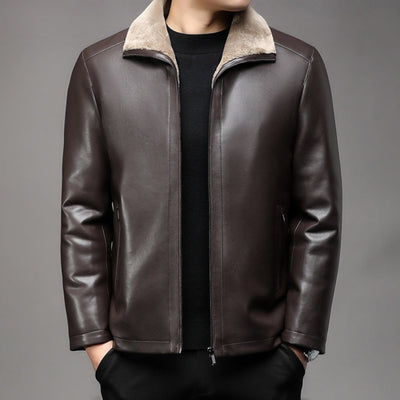 Old Money Lederjacke mit dickem Pelzkragen