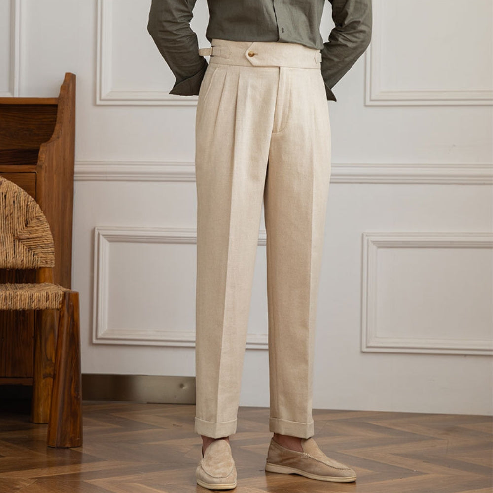 Old Money – Freizeithose aus Baumwolle und Leinen mit hoher Taille