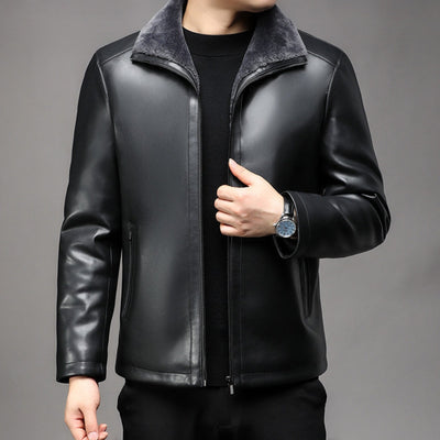 Old Money Lederjacke mit dickem Pelzkragen