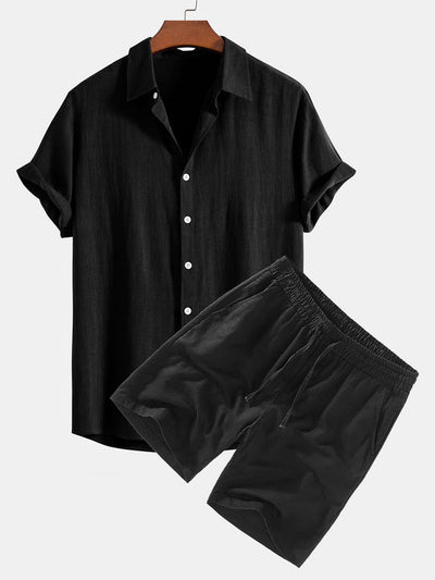 Hemd aus Leinen-Viskose-Mischgewebe mit Knopfleiste und Leinen-Shorts mit Kordelzug