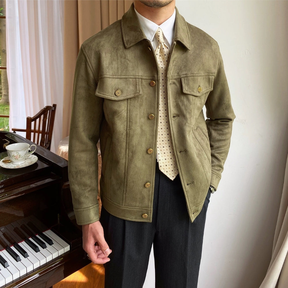 Old Money Wildleder Freizeitjacke mit Revers