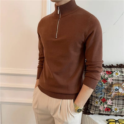 Old Money Strickpullover mit halbem Rollkragen und Reißverschluss