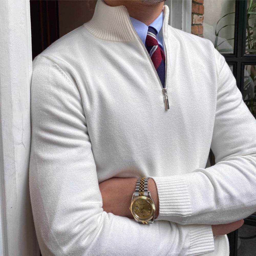 Old Money Strickpullover mit Stehkragen und halbem Reißverschluss