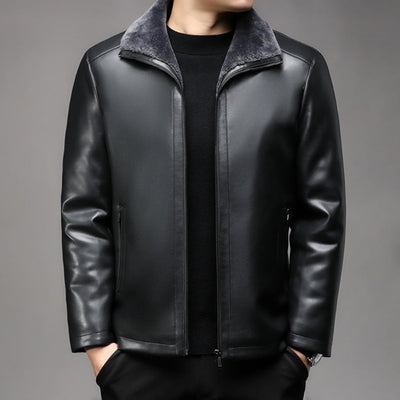 Old Money Lederjacke mit dickem Pelzkragen