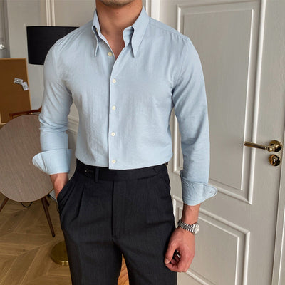 Old Money – Lässiges Slim-Fit-Hemd mit großer Spitze