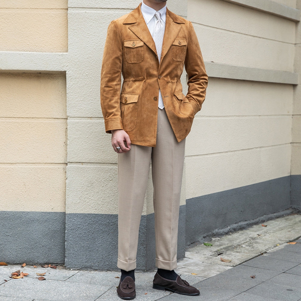 Old Money – Slim Fit – Italienische Wildlederjacke aus Samt