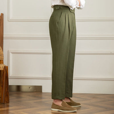 Old Money – Freizeithose aus Baumwolle und Leinen mit hoher Taille
