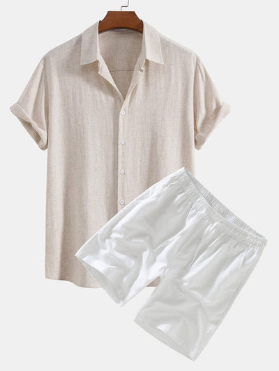 Hemd aus Leinen-Viskose-Mischgewebe mit Knopfleiste und Leinen-Shorts mit Kordelzug