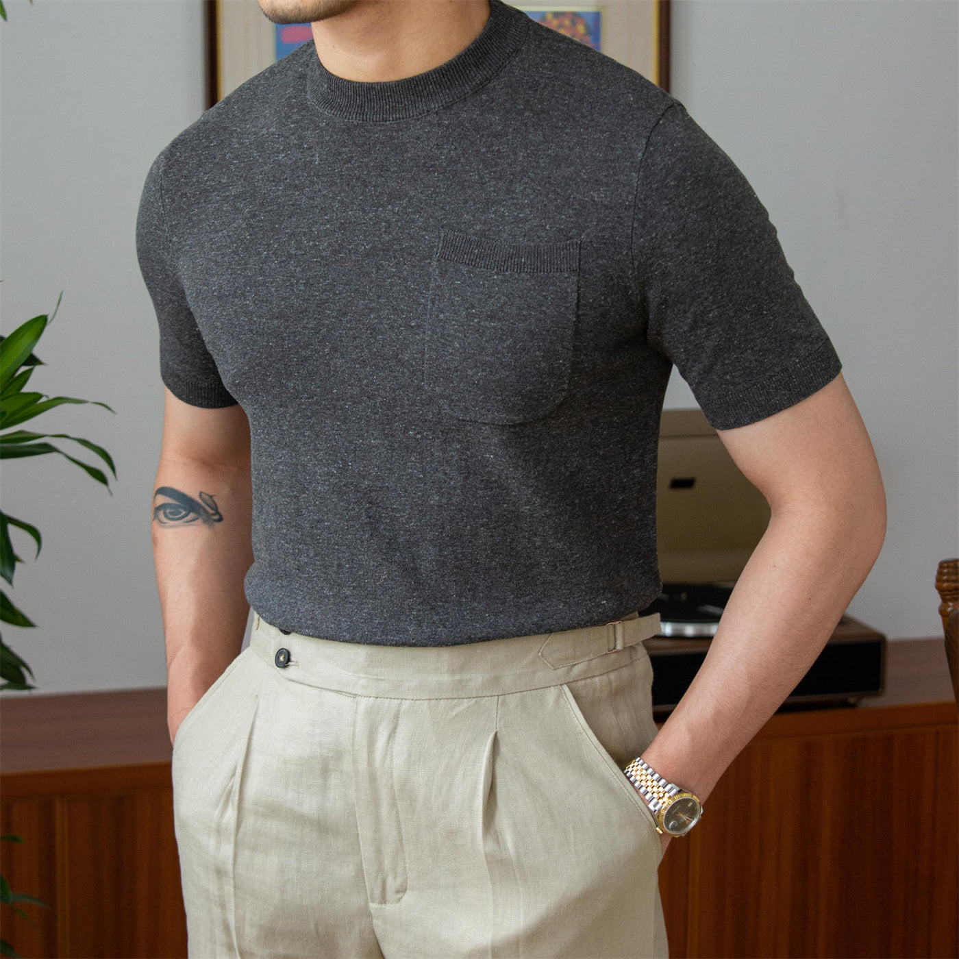 Old Money – Gestricktes T-Shirt aus Leinenmischung