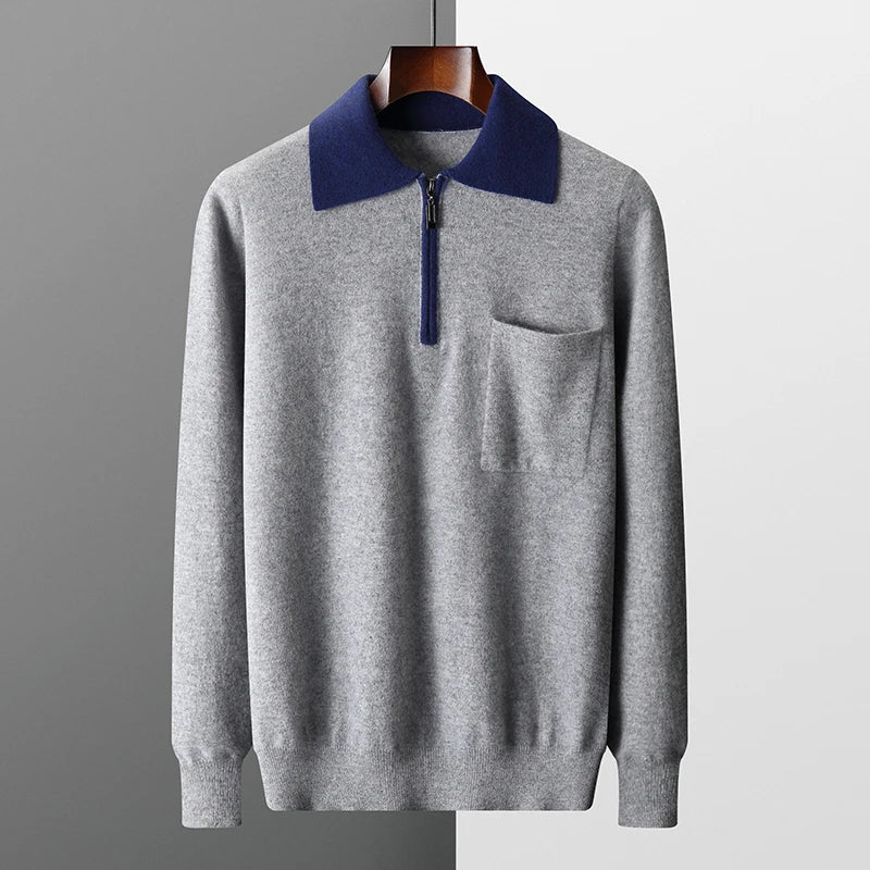POLOSHIRT AUS 100 % KASCHMIR MIT REISSVERSCHLUSS
