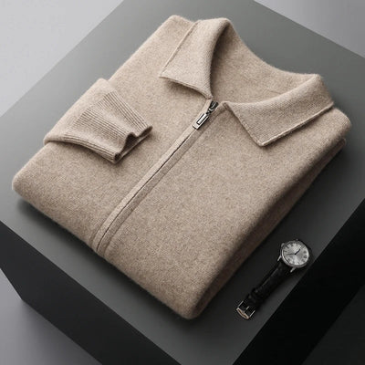Old Money Herren-Strickjacke aus Kaschmir mit durchgehendem Reißverschluss