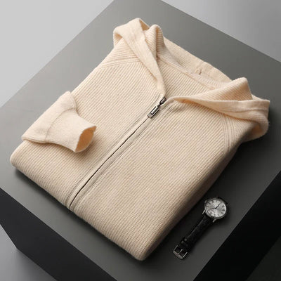 Old Money Woll-Kapuzenpullover mit Reißverschluss