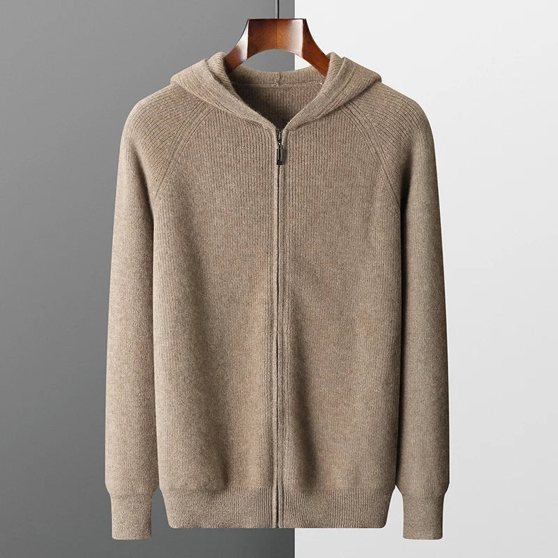 Old Money Woll-Kapuzenpullover mit Reißverschluss