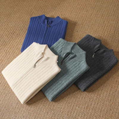 Old Money – Pullover aus 100 % Merinowolle mit durchgehendem Reißverschluss