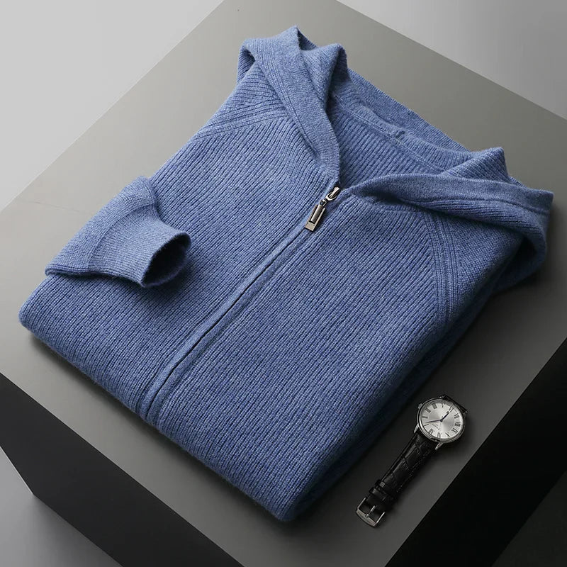 Old Money Woll-Kapuzenpullover mit Reißverschluss