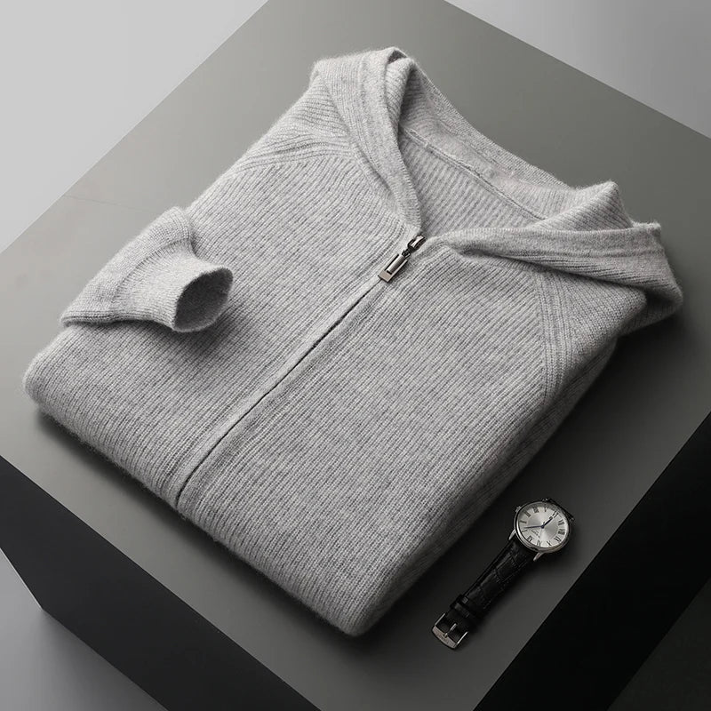 Old Money Woll-Kapuzenpullover mit Reißverschluss