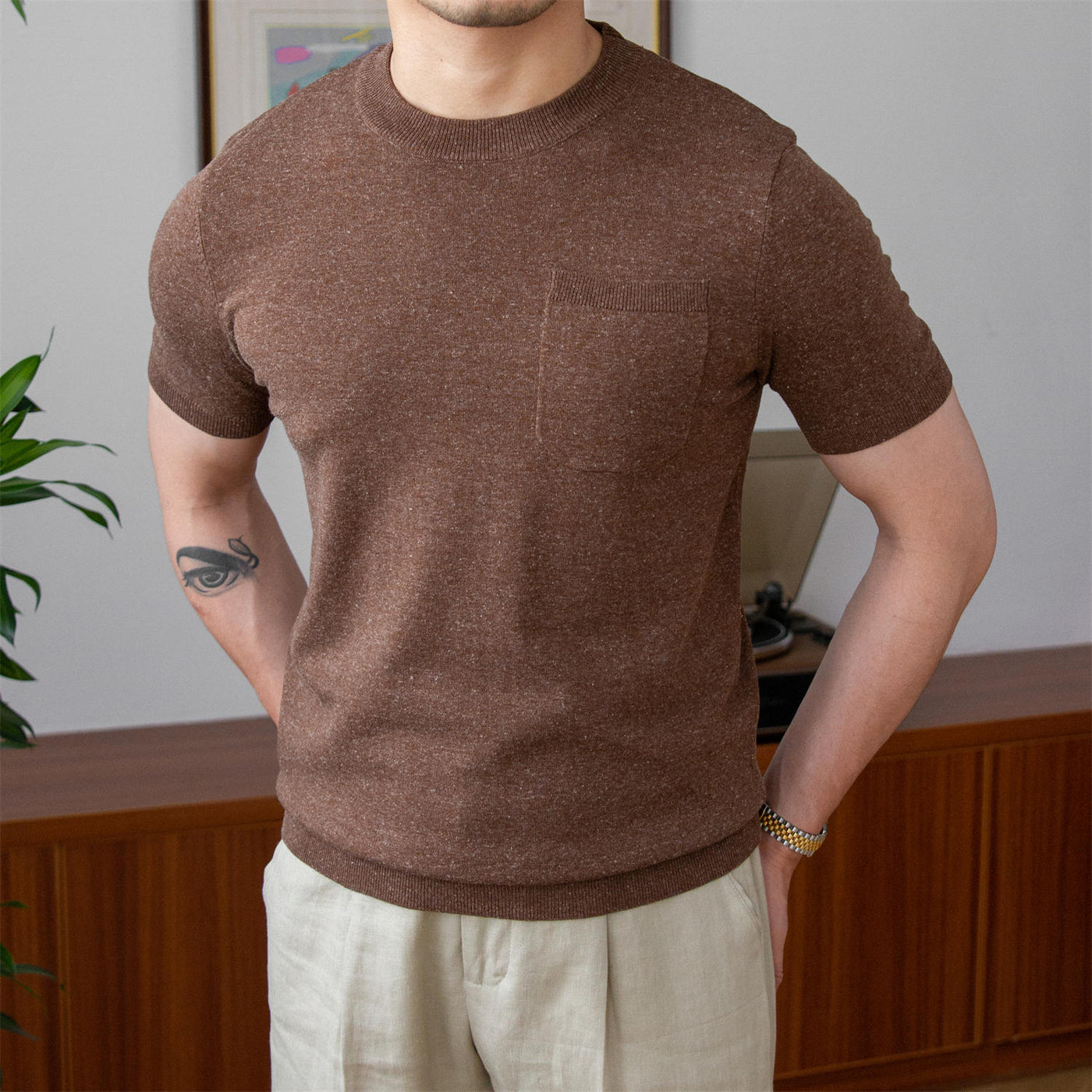 Old Money – Gestricktes T-Shirt aus Leinenmischung