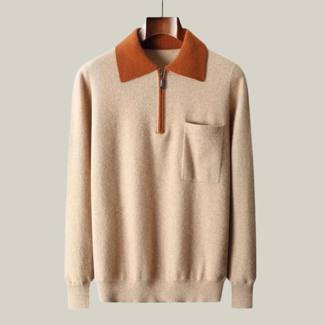 POLOSHIRT AUS 100 % KASCHMIR MIT REISSVERSCHLUSS